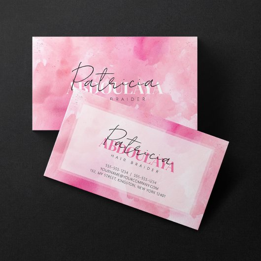 Roze Watervlek Haar Vlechtster Script Typografie Visitekaartje