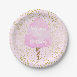 Roze Watten Candy & Gouden Confetti Verjaardagsfee Papieren Bordje