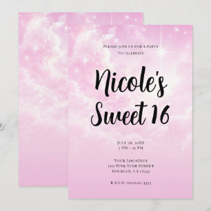 Roze watten-candy wolken Sterrennacht zoete 16 fee Kaart