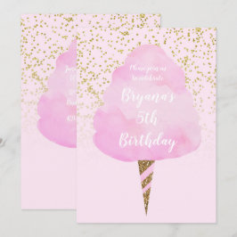 Roze wattenstaafjes & gouden confetti verjaardagsf kaart
