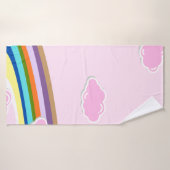 roze wattenstaafjeshemel met regenboog badhanddoek (Badhanddoek)