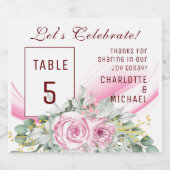 Roze Wave & Bloemen Tafelnummer Mousserende Wijn L Sparkling Wijnetiket (Enkel label)