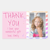 Roze Waves Girl Foto Birthday Hartelijk dank Rechthoekige Sticker (Voorkant)