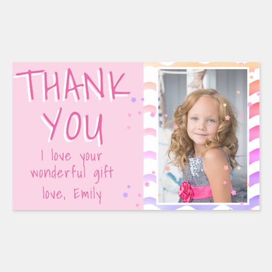 Roze Waves Girl Foto Birthday Hartelijk dank Rechthoekige Sticker (Voorkant)
