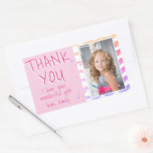 Roze Waves Girl Foto Birthday Hartelijk dank Rechthoekige Sticker (Envelop)