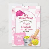 Roze Wavige Retro Strik Verjaardag Softbal Kaart (Voorkant)