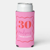 Roze Wavy 30e verjaardagsfeestje Seltzer Blikjeskoeler (Seltzer Voorkant)