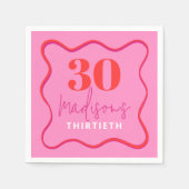 Roze Wavy 30e verjaardagsfeestje Servet (Voorkant)
