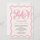 Roze Wavy Border 30e verjaardag Uitnodiging Vrouwe (Voorkant)