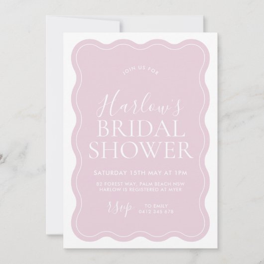 Roze Wavy Border Bridal Shower Uitnodiging (Voorkant)