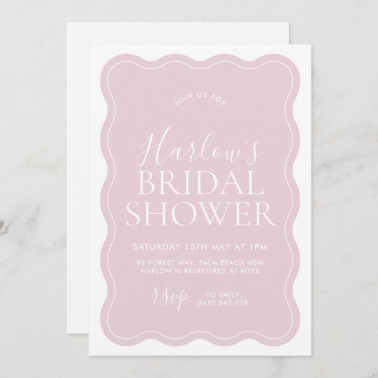 Roze Wavy Border Bridal Shower Uitnodiging (Voorkant / Achterkant)