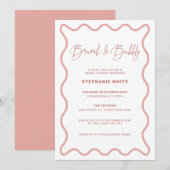 Roze Wavy Border Brunch and Bubble Invitation Kaart (Voorkant / Achterkant)
