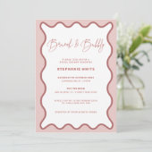Roze Wavy Border Brunch and Bubble Invitation Kaart (Staand voorkant)