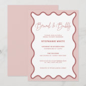 Roze Wavy Border Brunch and Bubble Invitation Kaart (Voorkant / Achterkant)