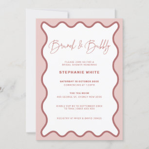 Roze Wavy Border Brunch and Bubble Invitation Kaart