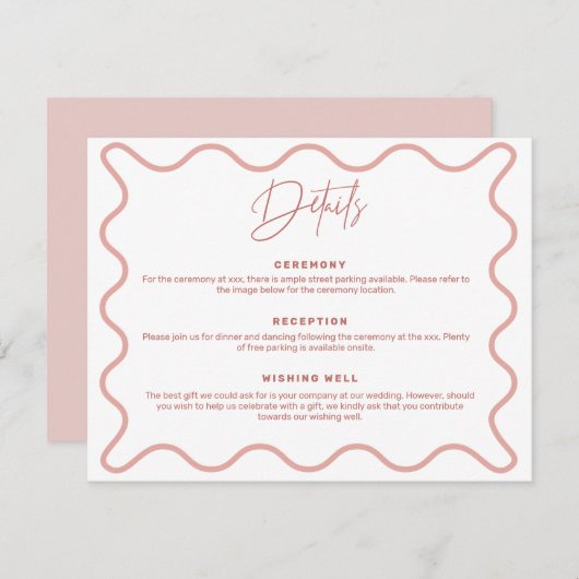 Roze Wavy Border Details Enclosure Kaart (Voorkant / Achterkant)