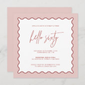 Roze Wavy Border Hallo Uitnodiging voor 60 dagen (Voorkant / Achterkant)