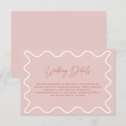 Roze Wavy Border Wedding Details Enclosure Kaart (Voorkant / Achterkant)