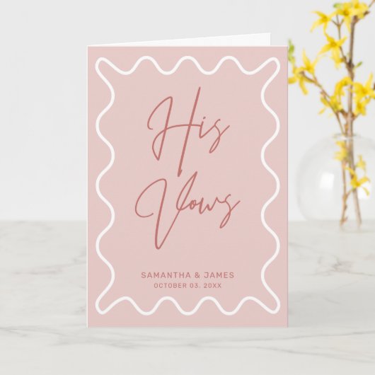 Roze Wavy Border Zijn Vows Kaart (Gele Bloem)