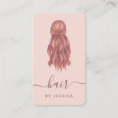 Roze Wavy Hair Haarstylist Voeg Logo en sociale me Visitekaartje (Voorkant)