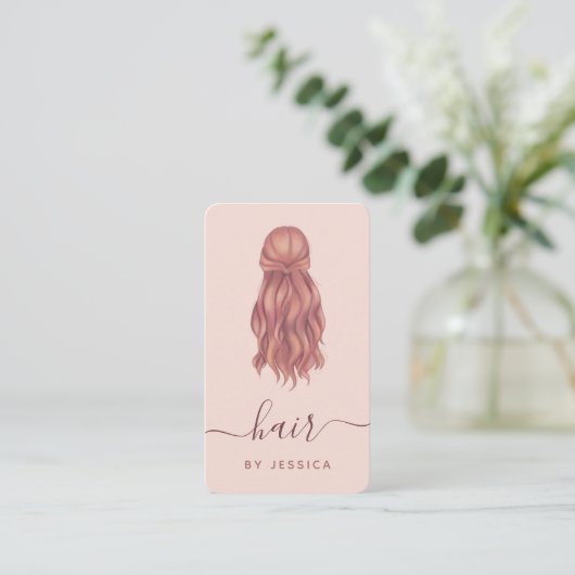 Roze Wavy Hair Haarstylist Voeg Logo en sociale me Visitekaartje (Staand voorkant)