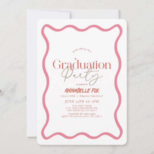 Roze Wavy Lijst Trendy Afstuderen Kaart (Voorkant)