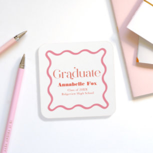 Roze Wavy Lijst Trendy Afstuderen Vierkante Sticker