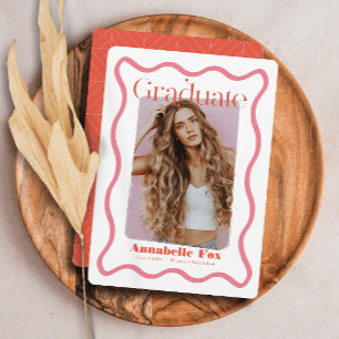 Roze Wavy Lijst Trendy foto Afstuderen Kaart