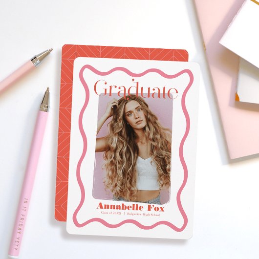 Roze Wavy Lijst Trendy foto Afstuderen Kaart