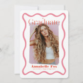 Roze Wavy Lijst Trendy foto Afstuderen Kaart (Voorkant)