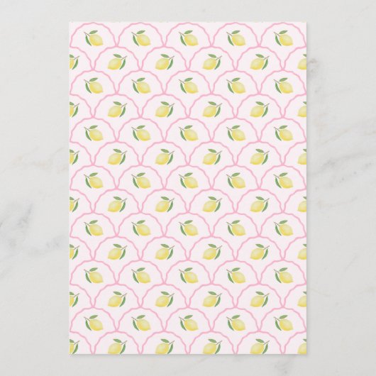 Roze Wavy Line Lemon Baby shower Place Card Menu (Achterkant)
