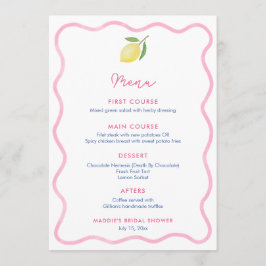 Roze Wavy Line Lemon Baby shower Place Card Menu