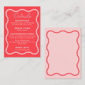 Roze Wavy Retro bruiloft Informatiekaartje (Voorkant / Achterkant)