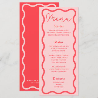 Roze Wavy Retro bruiloft Menu