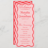 Roze Wavy Retro bruiloft Programmakaart (Voorkant / Achterkant)