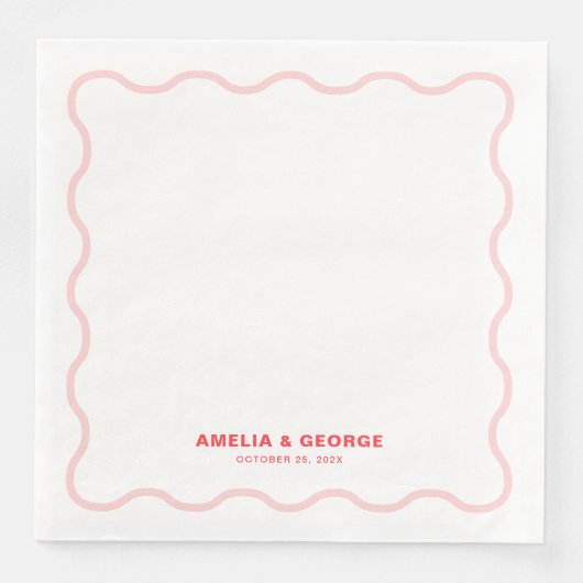 Roze Wavy Retro bruiloft Servet (Voorkant)