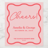 Roze Wavy Retro bruiloft Wijn Etiket (Enkel label)