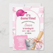Roze Wavy Retro Strik Baseball Verjaardag Kaart (Voorkant)