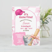 Roze Wavy Retro Strik Baseball Verjaardag Kaart (Staand voorkant)