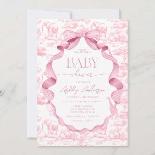 Roze wc-papier Safari babyshower uitnodiging (Voorkant)
