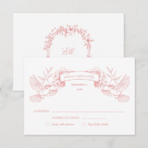 Roze WC Vogels Bruiloft RSVP Kaartje