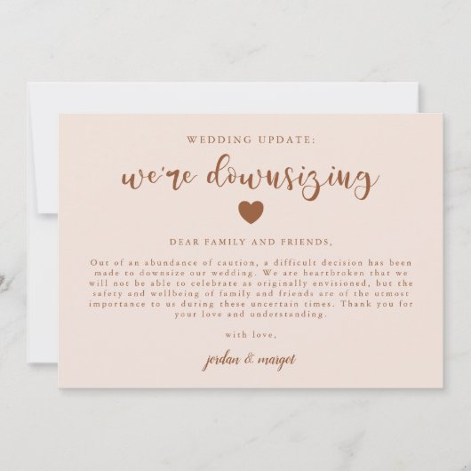 Roze We downsizing Wedding Update Aankondiging (Voorkant)