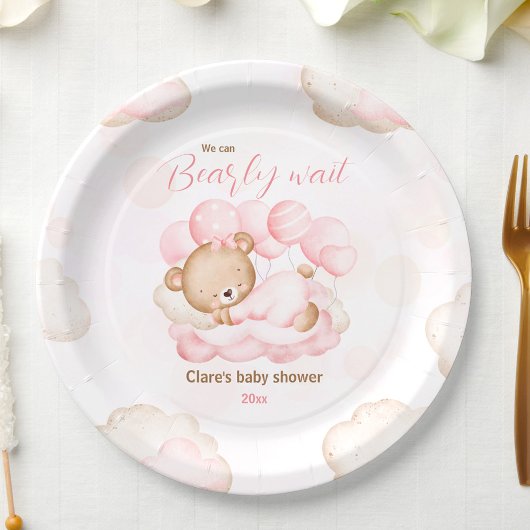 Roze We kunnen bijna wachten Baby shower papier Bo Papieren Bordje