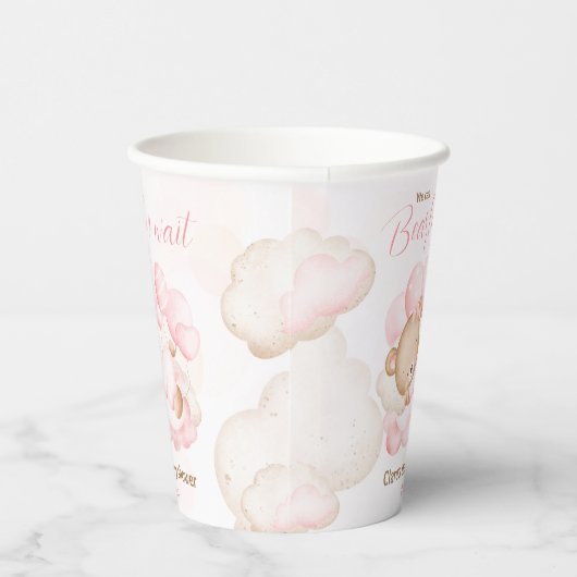 Roze We kunnen bijna wachten Baby shower papieren  Papieren Bekers (Rechts)
