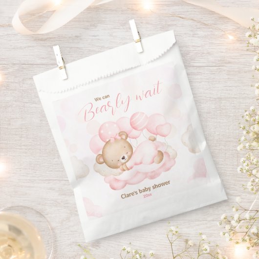 Roze We kunnen bijna wachten Beer Baby shower Favo Bedankzakje (Geknipt)