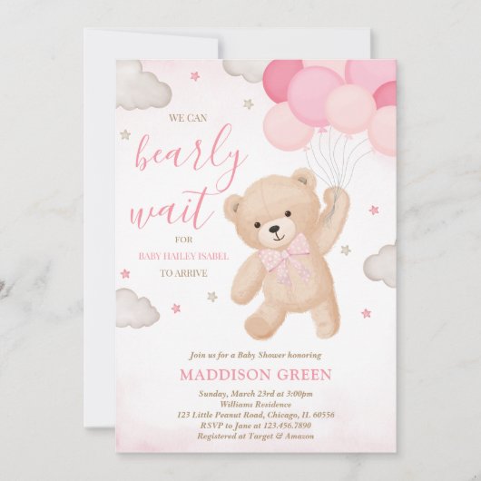 Roze We kunnen bijna wachten op Baby shower Kaart (Voorkant)