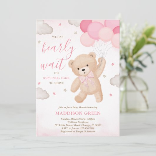 Roze We kunnen bijna wachten op Baby shower Kaart (Staand voorkant)