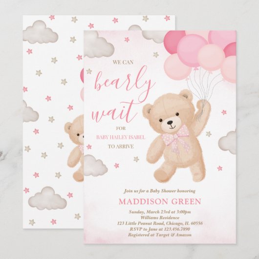 Roze We kunnen bijna wachten op Baby shower Kaart (Voorkant / Achterkant)