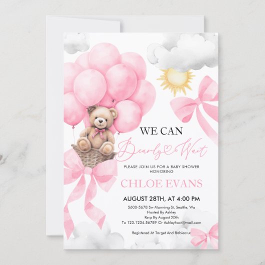 Roze We kunnen bijna wachten op Baby shower uitnod Kaart (Voorkant)
