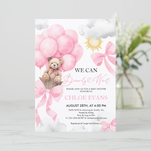 Roze We kunnen bijna wachten op Baby shower uitnod Kaart (Staand voorkant)